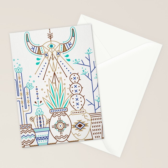 Santa Fe Garden - Turquoise & Brown Stationery Card Gallery Image 2