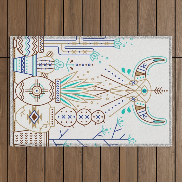 Santa Fe Garden - Turquoise & Brown Outdoor Rug Gallery Image 1