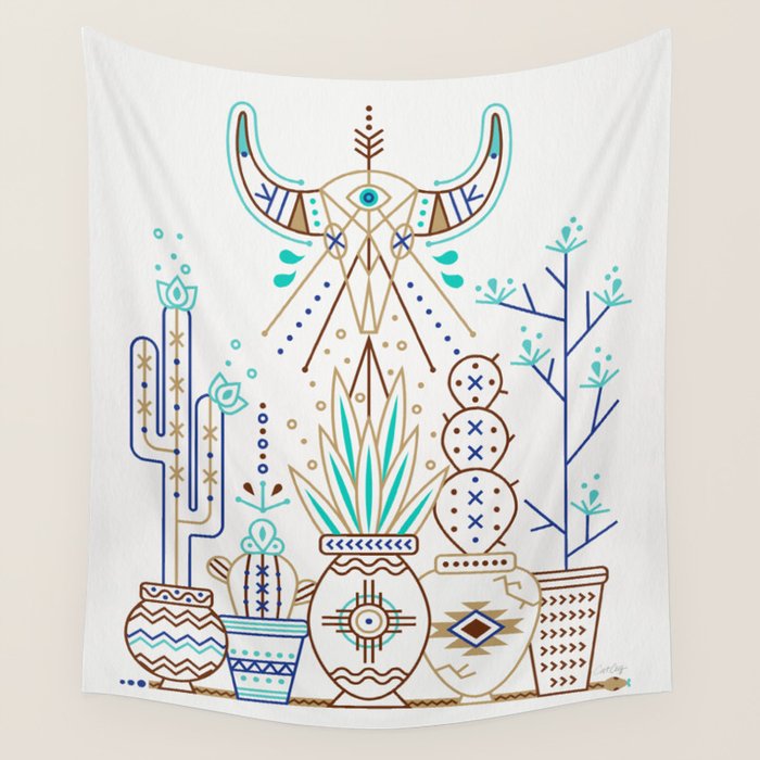 Santa Fe Garden - Turquoise & Brown Wall Tapestry Gallery Image 1