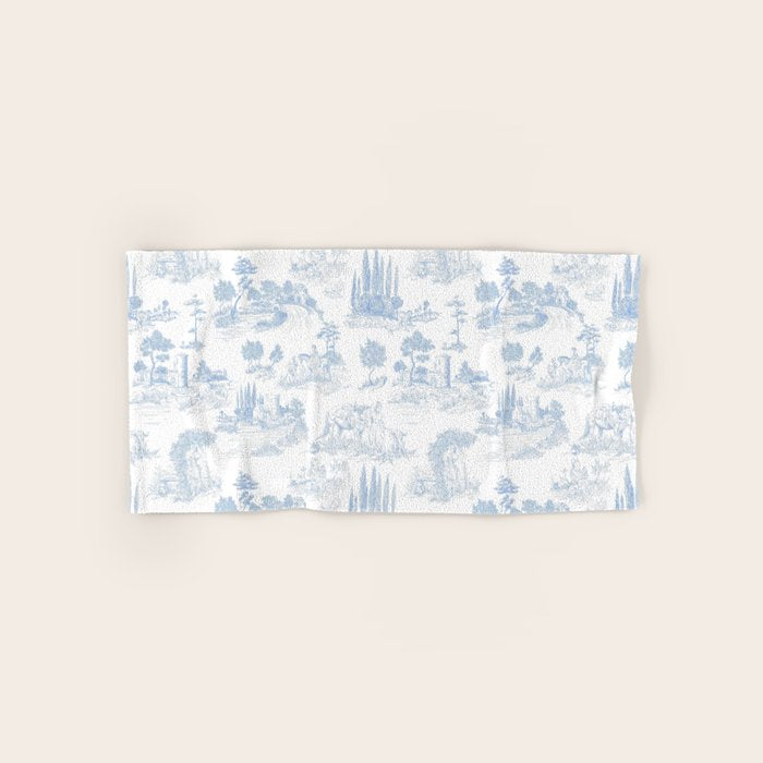 Toile de Jouy French Vintage Baby Blue & White Bath Towel Gallery Image 1