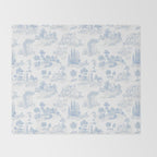 Toile de Jouy French Vintage Baby Blue & White Throw Blanket Gallery Image 2