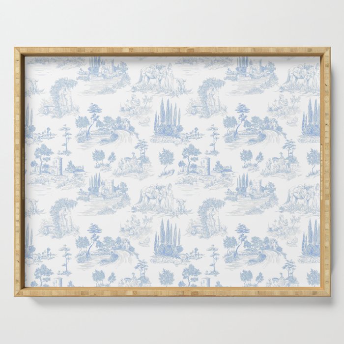 Toile de Jouy French Vintage Baby Blue & White Serving Tray Gallery Image 1
