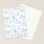 Toile de Jouy French Vintage Baby Blue & White Stationery Card Gallery Image 2