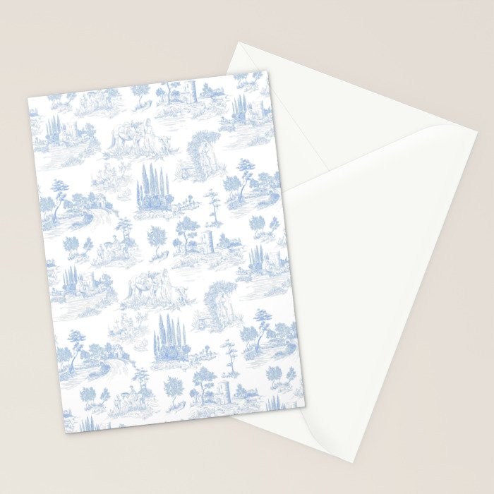 Toile de Jouy French Vintage Baby Blue & White Stationery Card Gallery Image 2