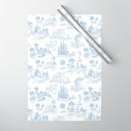 Toile de Jouy French Vintage Baby Blue & White Wrapping Paper Gallery Image 1