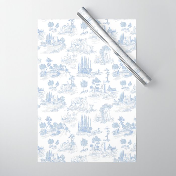 Toile de Jouy French Vintage Baby Blue & White Wrapping Paper Gallery Image 1