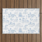 Toile de Jouy French Vintage Baby Blue & White Outdoor Rug Gallery Image 1
