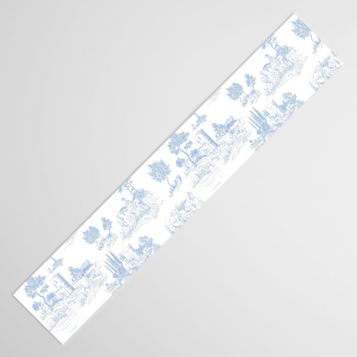Toile de Jouy French Vintage Baby Blue & White Table Runner Gallery Image 3