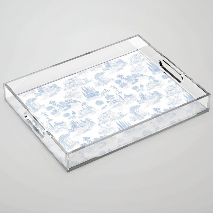 Toile de Jouy French Vintage Baby Blue & White Acrylic Tray Gallery Image 1