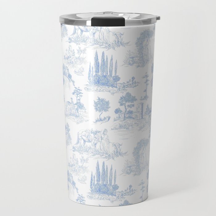 Toile de Jouy French Vintage Baby Blue & White Travel Mug Gallery Image 1