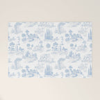 Toile de Jouy French Vintage Baby Blue & White Welcome Mat Gallery Image 1