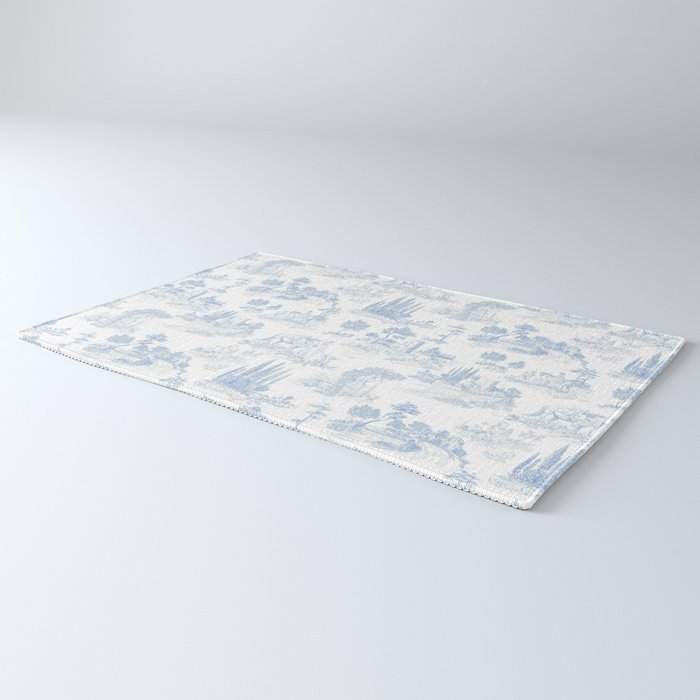 Toile de Jouy French Vintage Baby Blue & White Rug Gallery Image 3