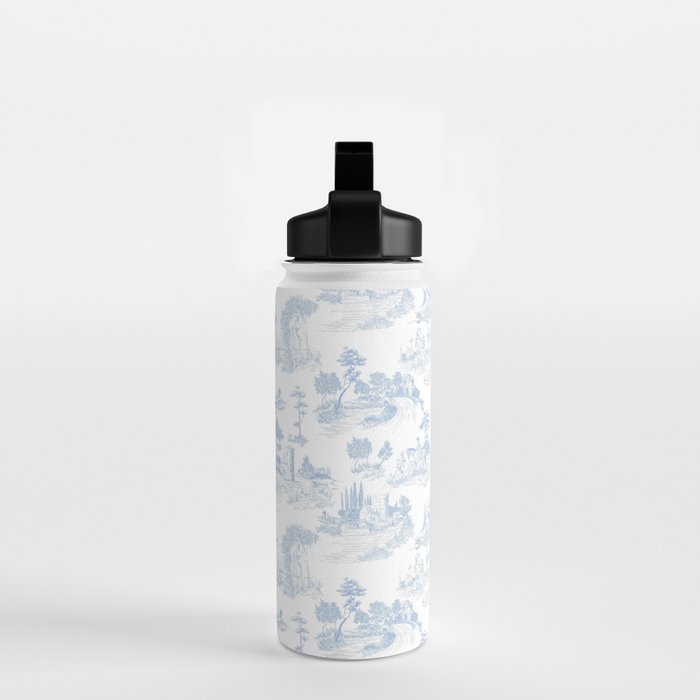 Toile de Jouy French Vintage Baby Blue & White Water Bottle Gallery Image 2