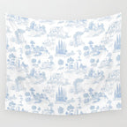 Toile de Jouy French Vintage Baby Blue & White Wall Tapestry Gallery Image 4
