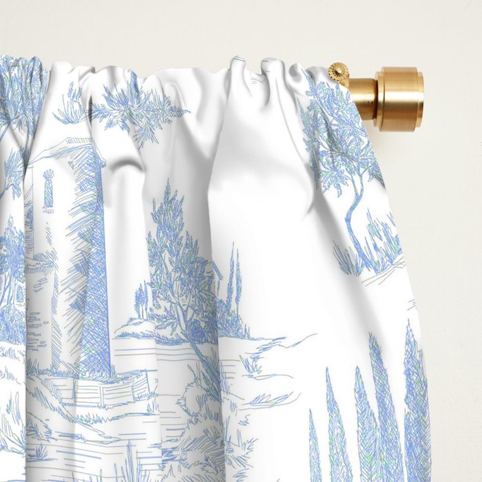Toile de Jouy French Vintage Baby Blue & White Window Curtain Gallery Image 2