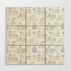 Toile de Jouy French Vintage Baby Blue & White Wood Wall Art Gallery Image 1