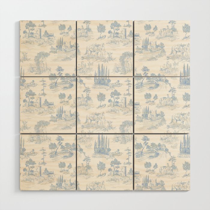 Toile de Jouy French Vintage Baby Blue & White Wood Wall Art Gallery Image 1