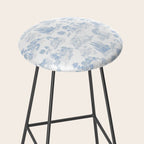 Toile de Jouy French Vintage Baby Blue & White Stool Gallery Image 2