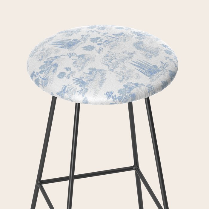 Toile de Jouy French Vintage Baby Blue & White Stool Gallery Image 2