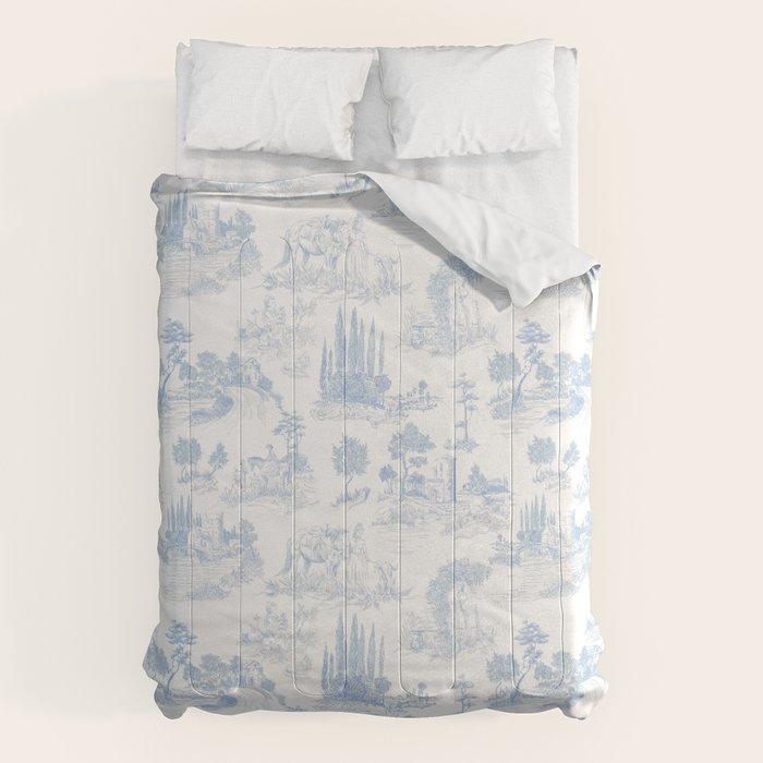 Toile de Jouy French Vintage Baby Blue & White Comforter Gallery Image 1