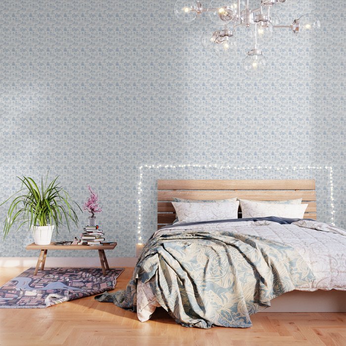 Toile de Jouy French Vintage Baby Blue & White Wallpaper Gallery Image 1