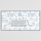 Toile de Jouy French Vintage Baby Blue & White Desk Mat Gallery Image 1