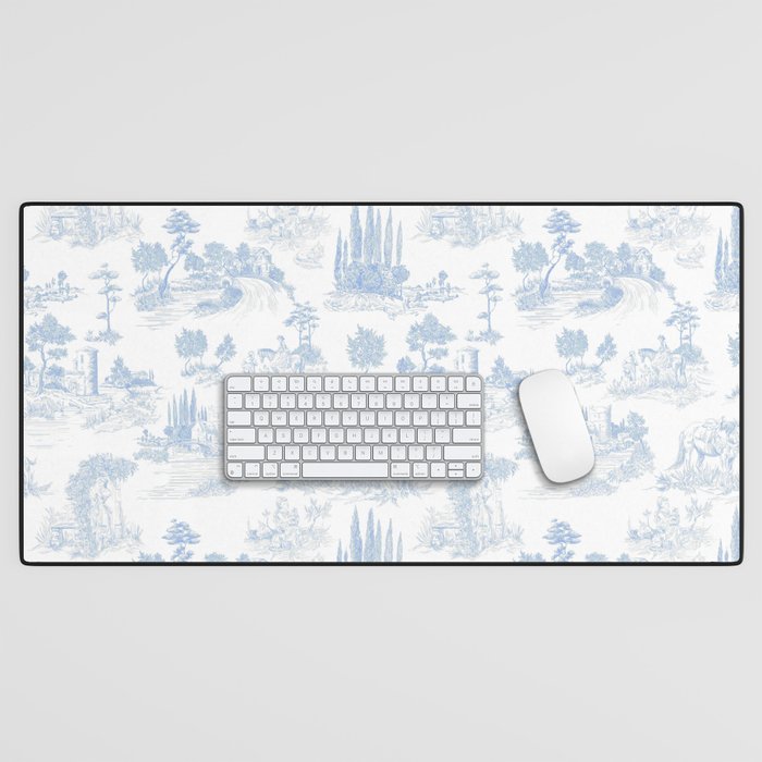 Toile de Jouy French Vintage Baby Blue & White Desk Mat Gallery Image 1