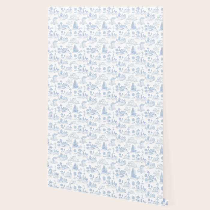 Toile de Jouy French Vintage Baby Blue & White Wallpaper Gallery Image 2