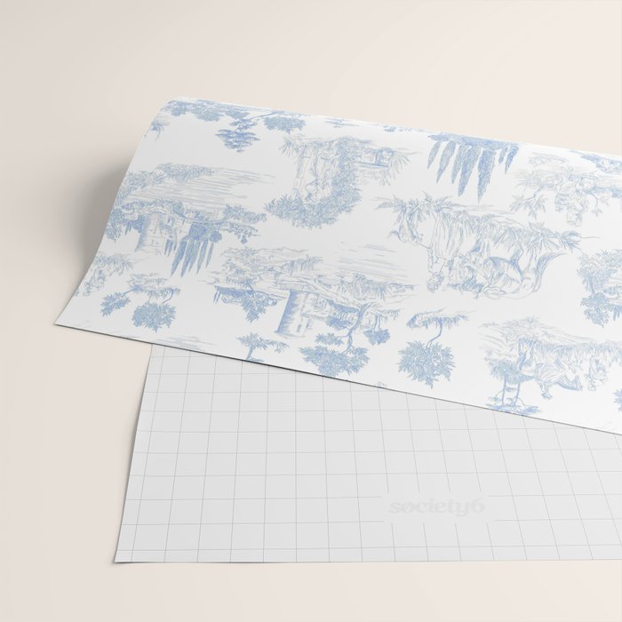 Toile de Jouy French Vintage Baby Blue & White Wrapping Paper Gallery Image 2