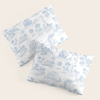 Toile de Jouy French Vintage Baby Blue & White Pillow Sham Gallery Image 3
