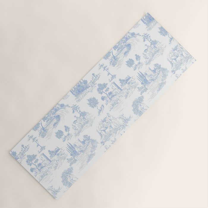Toile de Jouy French Vintage Baby Blue & White Yoga Mat Gallery Image 1