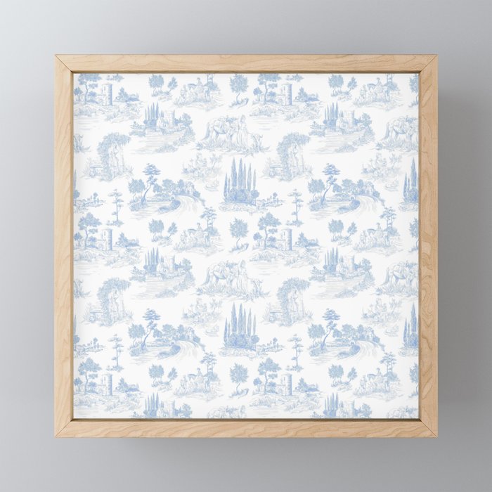Toile de Jouy French Vintage Baby Blue & White Mini Art Print Gallery Image 1
