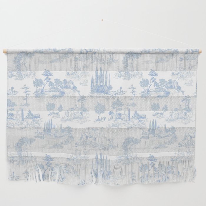 Toile de Jouy French Vintage Baby Blue & White Wall Hanging Gallery Image 1
