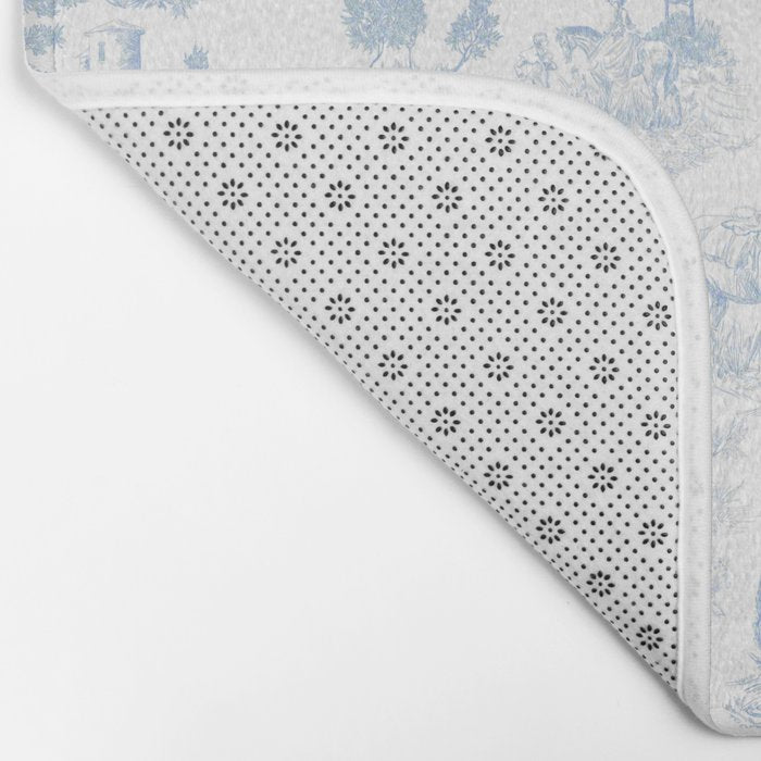 Toile de Jouy French Vintage Baby Blue & White Bath Mat Gallery Image 2