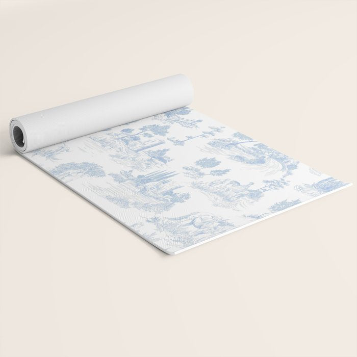 Toile de Jouy French Vintage Baby Blue & White Yoga Mat Gallery Image 2