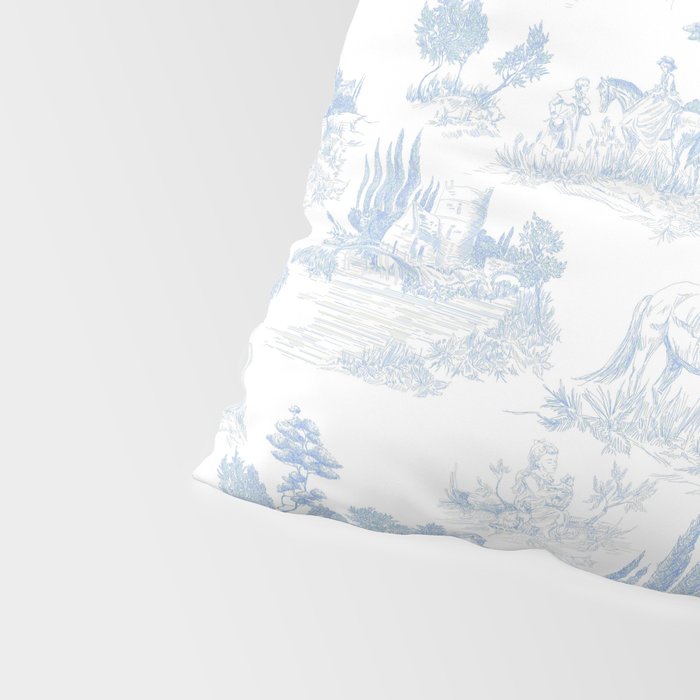 Toile de Jouy French Vintage Baby Blue & White Pillow Sham Gallery Image 4