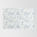 Toile de Jouy French Vintage Baby Blue & White Rug Gallery Image 2