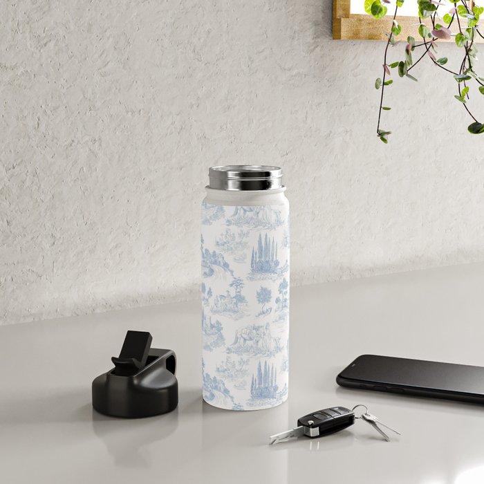 Toile de Jouy French Vintage Baby Blue & White Water Bottle Gallery Image 4