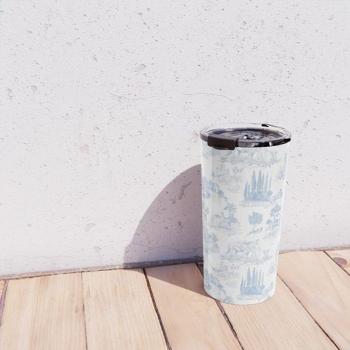 Toile de Jouy French Vintage Baby Blue & White Travel Mug Gallery Image 4