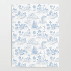 Toile de Jouy French Vintage Baby Blue & White Poster Gallery Image 4
