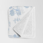 Toile de Jouy French Vintage Baby Blue & White Throw Blanket Gallery Image 3