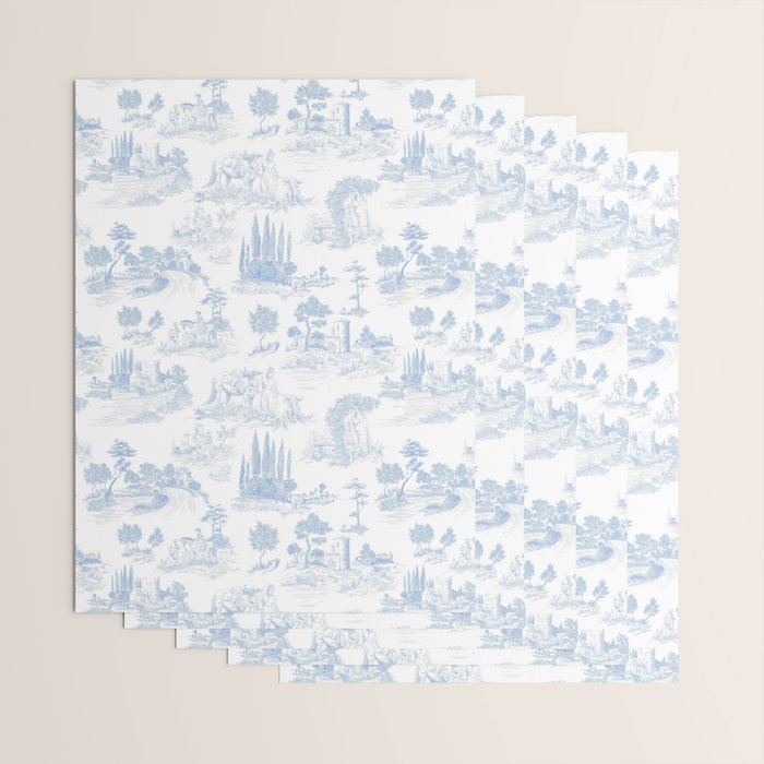Toile de Jouy French Vintage Baby Blue & White Wrapping Paper Gallery Image 3