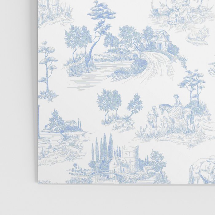 Toile de Jouy French Vintage Baby Blue & White Poster Gallery Image 3