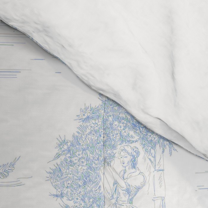 Toile de Jouy French Vintage Baby Blue & White Comforter Gallery Image 4