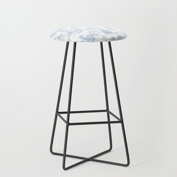 Toile de Jouy French Vintage Baby Blue & White Stool Gallery Image 1