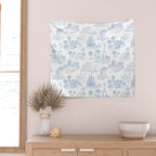 Toile de Jouy French Vintage Baby Blue & White Wall Tapestry Gallery Image 2
