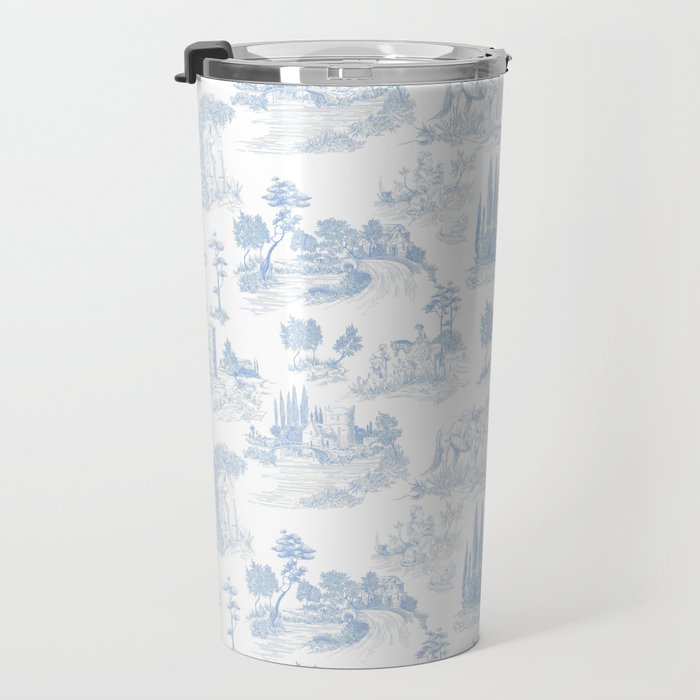 Toile de Jouy French Vintage Baby Blue & White Travel Mug Gallery Image 3