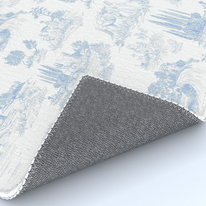 Toile de Jouy French Vintage Baby Blue & White Rug Gallery Image 4