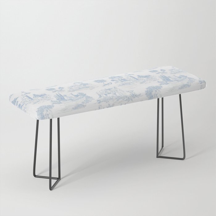 Toile de Jouy French Vintage Baby Blue & White Bench Gallery Image 1