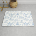 Toile de Jouy French Vintage Baby Blue & White Rug Gallery Image 1